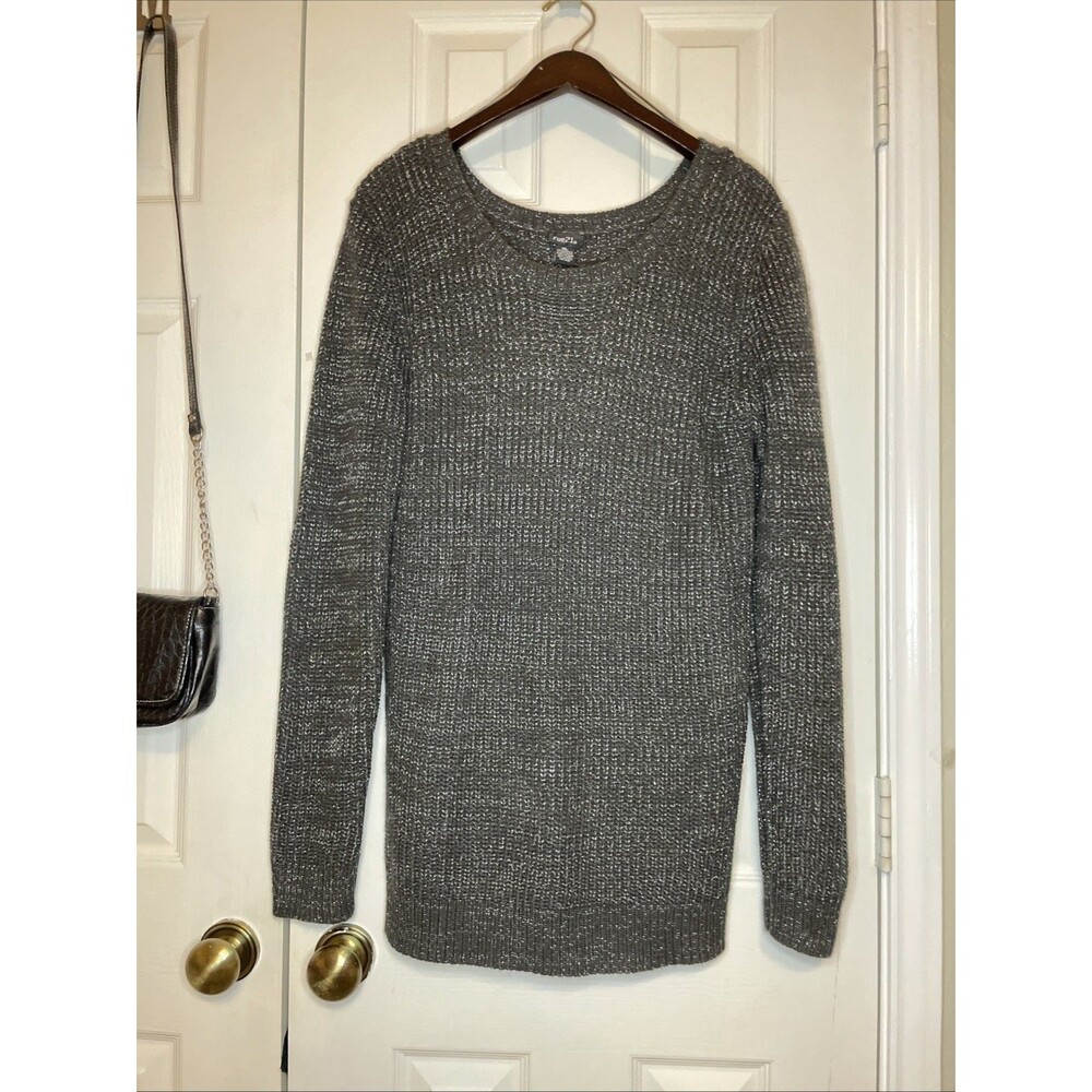 Women’s XL Rue21 Metallic Knit Sweater Gray Silver Long Sleeve Stretch Pullover